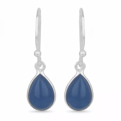 Droppformad blå calcedonit örhängen i silver