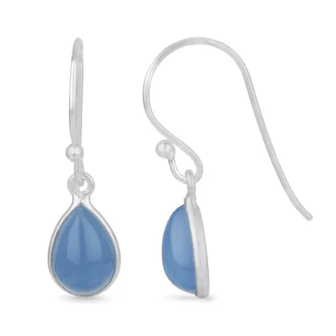droppformad blå calcedonit örhängen i silver - Loom Stones