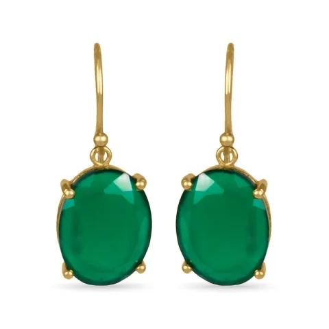 Ovala gröna onyxer örhängen i förgyllt silver