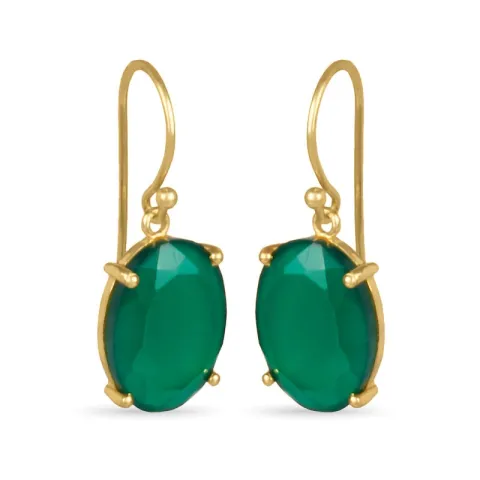 Ovala gröna onyxer örhängen i förgyllt silver