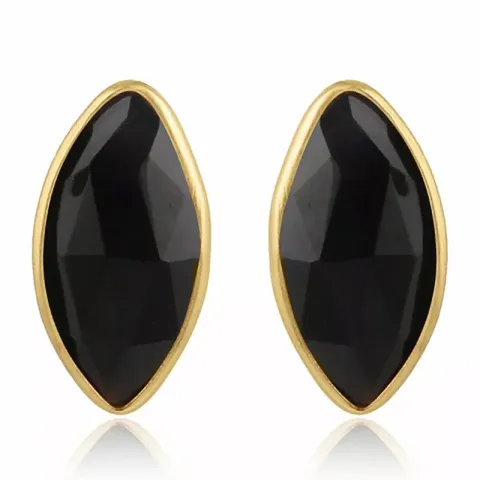 Ovala onyx örhängestift i förgyllt silver