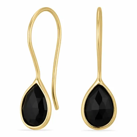 långa onyx örhängen i förgyllt silver