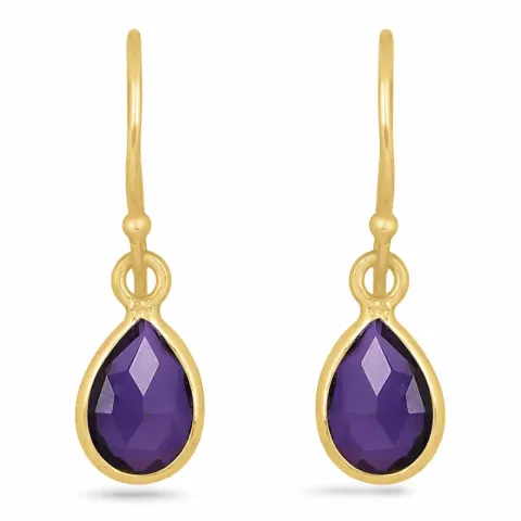 långa droppe ametist örhängen i förgyllt silver - Loom Stones