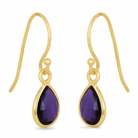 långa droppe ametist örhängen i förgyllt silver - Loom Stones