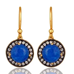 Runda blå örhängen i förgyllt silver med oxiderat sterlingsilver