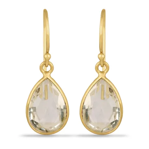 långa droppe kvarts örhängen i förgyllt silver - Loom Stones