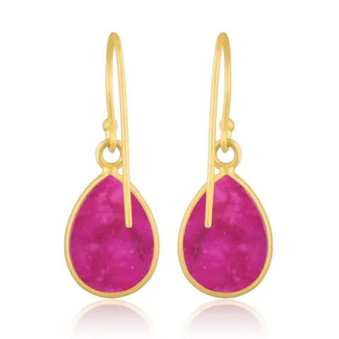 långa rubin örhängen i förgyllt silver - Loom Stones