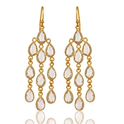 Långa vita kvarts örhängen i förgyllt silver