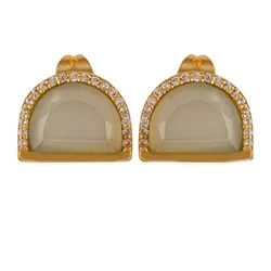 Ljusblå calcedonit örhängestift i förgyllt silver