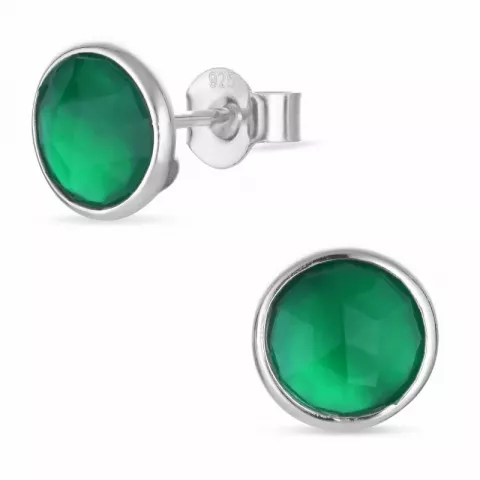 Runda gröna onyx örhängestift i silver