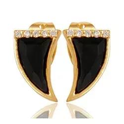 Horn svarta onyx örhängestift i förgyllt silver