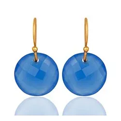 Runda blå calcedonit örhängen i förgyllt silver