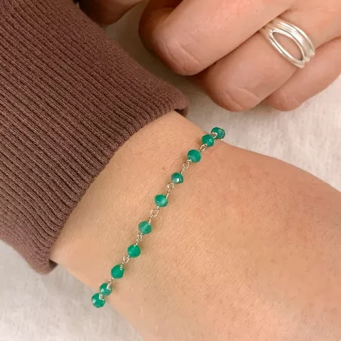 grön onyxer armband i silver 15 cm plus 6 cm x 3,0 mm
