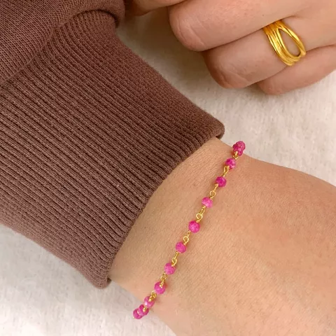 Elegant rosa aventurin armband i förgyllt silver 15 cm plus 6 cm x 3,0 mm