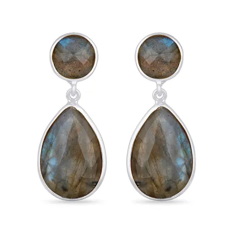 äkta  droppe labradorit örhängen i silver