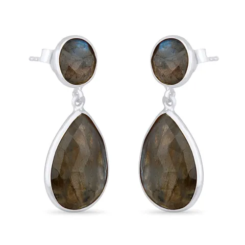 äkta  droppe labradorit örhängen i silver