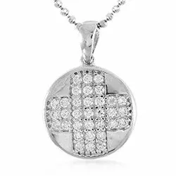 Runt zirkon hängen i silver