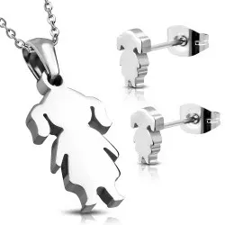 Flicka set med örhängen och hängen i stål