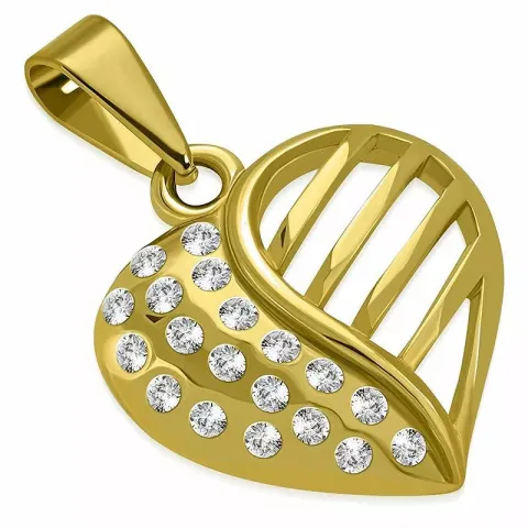 hjärta zirkon hängen i förgyllt stål