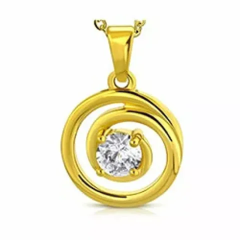 Runt zirkon hängen i förgyllt stål