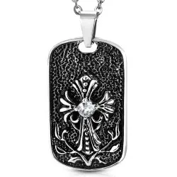 Fleur de lis kors zirkon hängen i stål