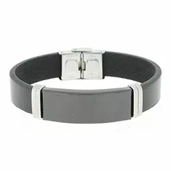 Armband i sort läder med stål lås  x 13,4 mm