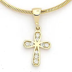 kors zirkon hängen i 14 karat guld