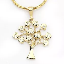 19 mm livets träd vit zirkon hängen i 14 karat guld