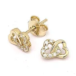 Dubbelt hjärta örhängestift i 14 karat guld med zirkon