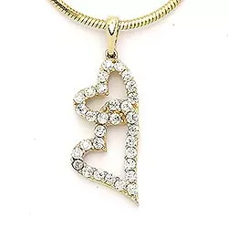 Dubbel hjärta vit zirkon hängen i 14 karat guld