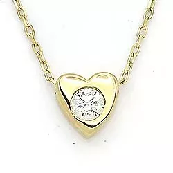Hjärta vit zirkon hängen med halskedja i 14 karat guld