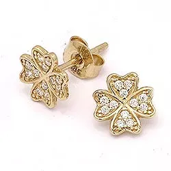 Fyrklöver örhängestift i 14 karat guld med zirkon