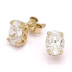 Stora ovala örhängestift i 14 karat guld med zirkoner