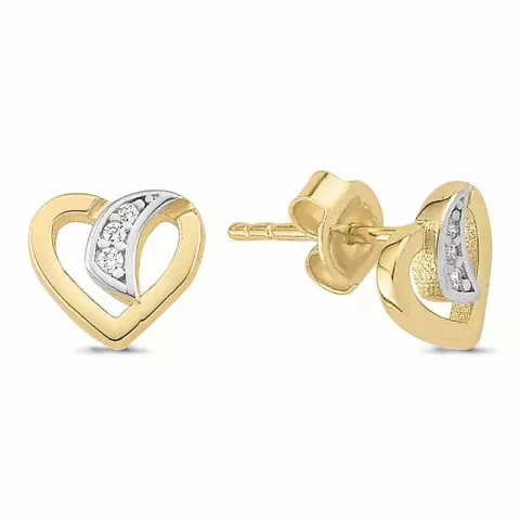 Smycke: hjärta örhängestift i 8 karat guld med zirkoner