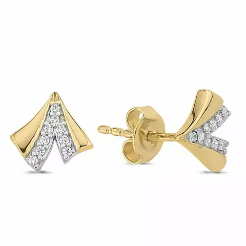 Abstrakt örhängestift i 8 karat guld med zirkon