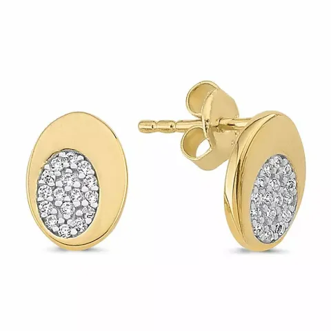 Små ovala örhängestift i 8 karat guld med zirkon
