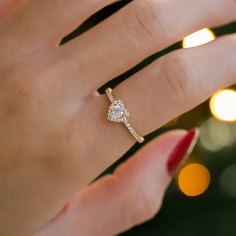 hjärta zirkon guldring i 9 karat guld