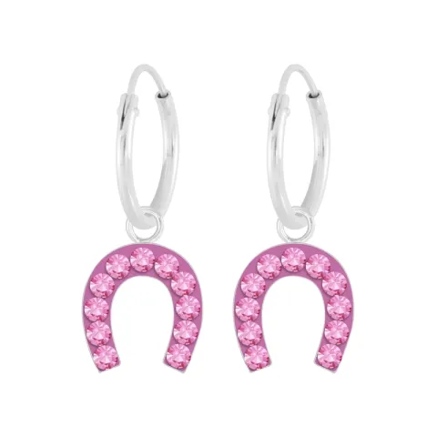 12 mm hästsko rosa zirkon barnörhängen i silver