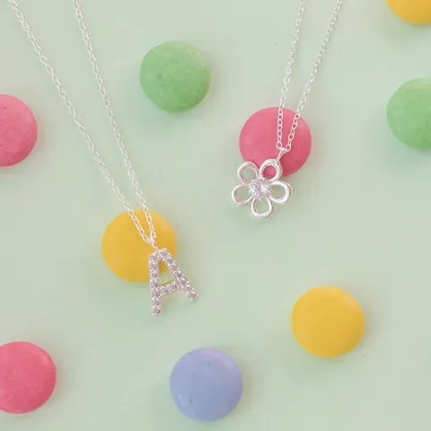 blommor halskedja med berlocker i silver - Little Ones