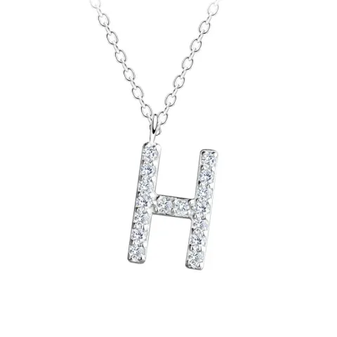 bokstav h zirkon halsband i silver