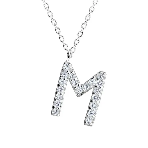 bokstav m zirkon halsband i silver