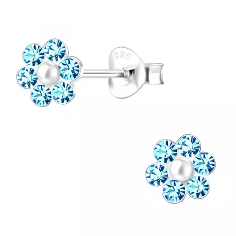 blommor blå barnörhängen i silver