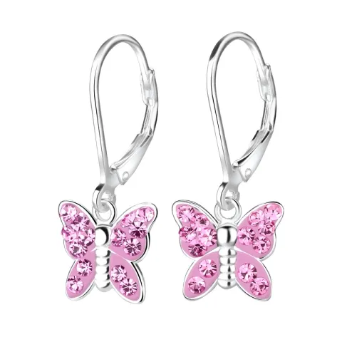 fjärilar rosa barnörhängen i silver