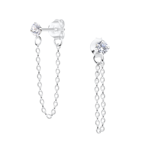 långa zirkon kedja örhängen i silver