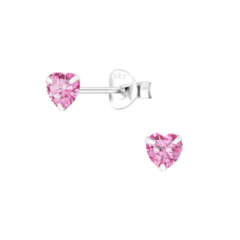 4 mm hjärta rosa zirkon örhängestift i silver - Little Ones