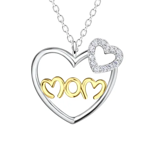 hjärta mor zirkon halsband i silver med hängen i silver och förgyllt silver
