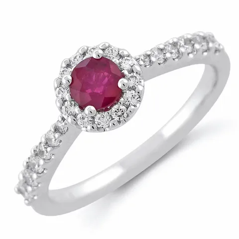 Röd rubin diamantring i 14 karat vitguld 0,45 ct 0,31 ct