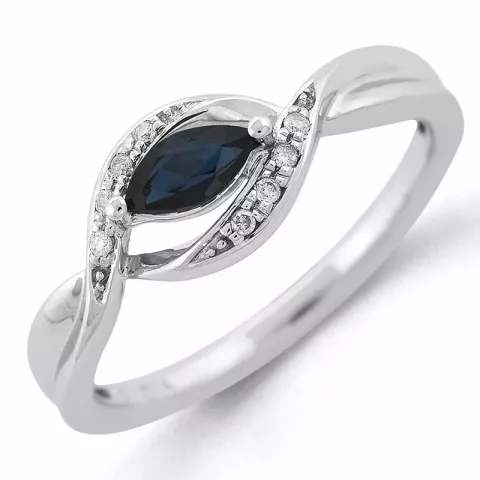oval blå safir vitgulds ring i 14  karat vitguld 0,04 ct 