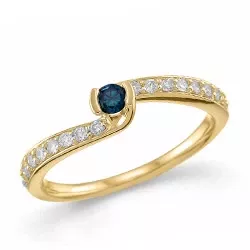 blå safir diamantring i 14  karat guld 0,24 ct 