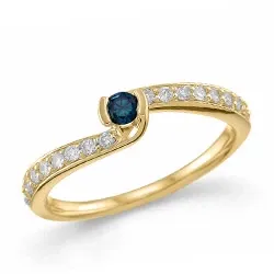 blå safir diamantring i 14 karat guld 0,24 ct